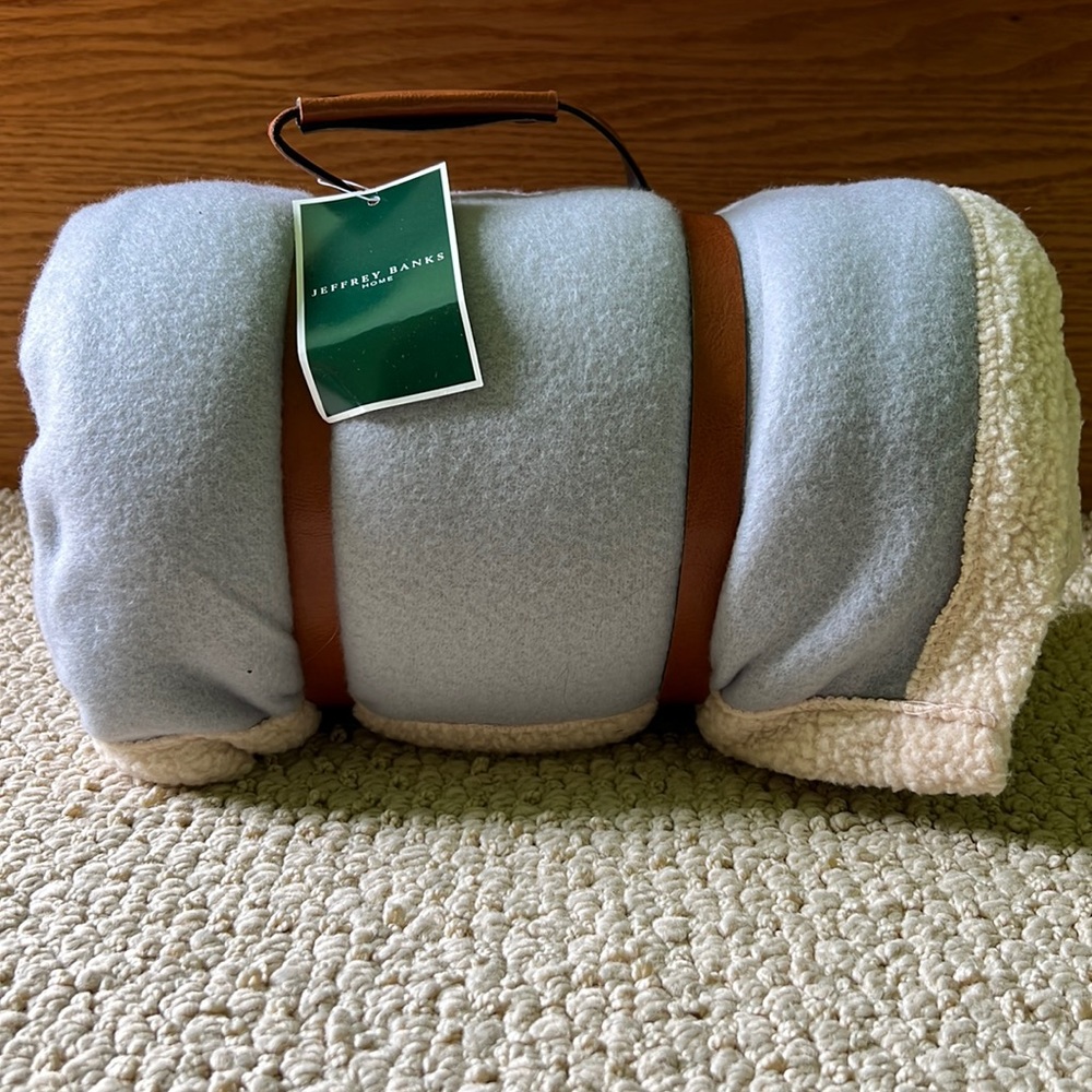 Brand New Jeffrey Banks 60” Pale Blue Travel Blanket
